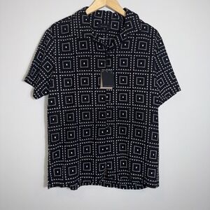 Porter & Ash Luxury Essentials Textured Lined Blend Button Up Shirt Sz M Black